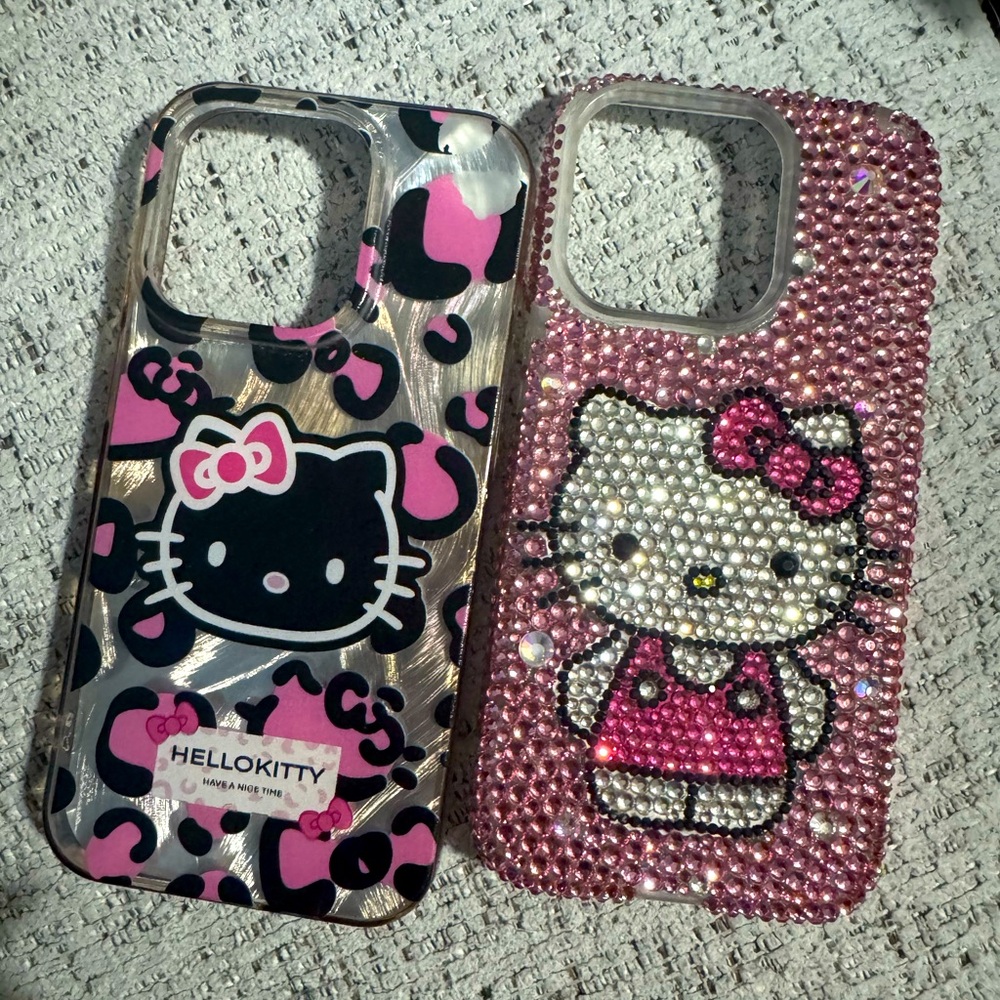 2 Hello Kitty Pink Rhinestone Phone 15 pro